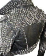 Full Black Punk Brando Silver Spiked Studded Cowhide Leather Jacket - leathersguru