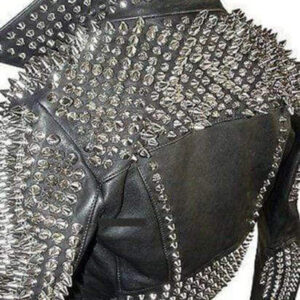 Full Black Punk Brando Silver Spiked Studded Cowhide Leather Jacket - leathersguru