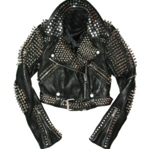 Full Black Punk Brando Silver Spiked Studded Cowhide Leather Jacket - leathersguru