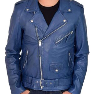 Genuine Blue Lambskin Leather Jacket Slim Fit Biker Motorcycle jacket - leathersguru