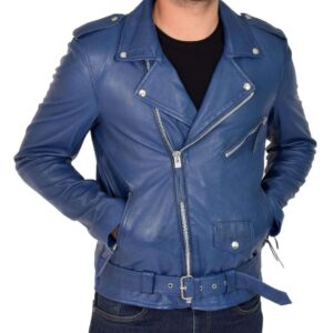 Genuine Blue Lambskin Leather Jacket Slim Fit Biker Motorcycle jacket - leathersguru