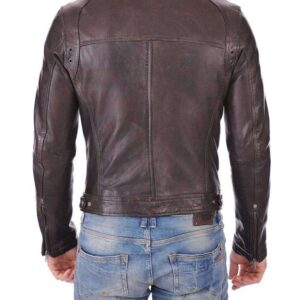 Men's Genuine Lambskin Leather Chocolate Brown Bomber Slim Fit Biker Leather Jacket - leathersguru