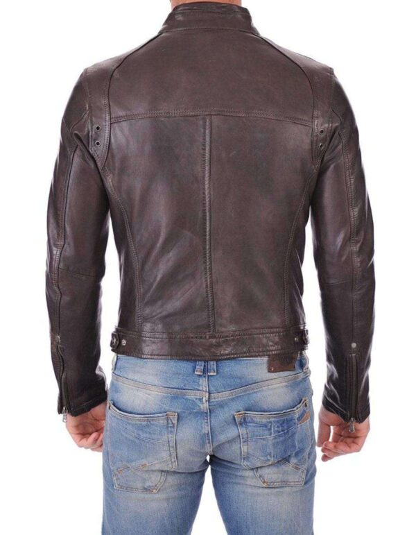 Men's Genuine Lambskin Leather Chocolate Brown Bomber Slim Fit Biker Leather Jacket - leathersguru