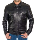 Men's Genuine Lambskin Leather Shirts Slim fit Police Military Style Jacket - leathersguru