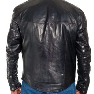 Men's Genuine Black Lambskin Leather Shirts Slim fit Police Military Style Shirt - leathersguru