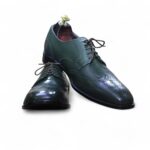 Men’s Green Leather Classic Formal Oxford Shoes, Wing Tip Lace Up Shoes