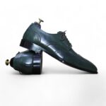 Men’s Green Leather Classic Formal Oxford Shoes, Wing Tip Lace Up Shoes