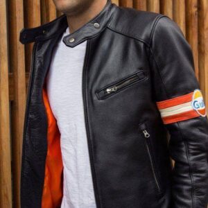 Men's Gulf Leather Jacket Retro Vintage Cafe Racer Black Leather Jacket - leathersguru