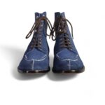 Men's Handmade Ankle High Blue Split Toe Suede Boot