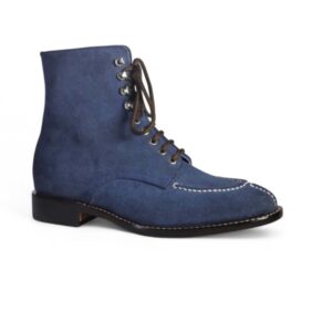 Men's Handmade Ankle High Blue Split Toe Suede Boot