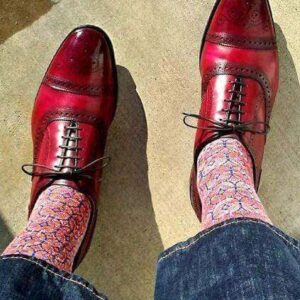 Handmade Burgundy Leather Cap Toe Brogue Lace Up Shoe - leathersguru