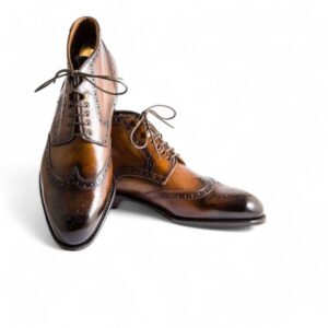 Men’s Leather Cognac Wing Tip Brogue Lace Up Shoes