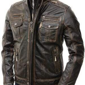 Men's Leather Jacket in Brown, Ruboff Genuine biker leather jacket  men's - leathersguru