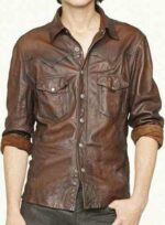 Men's Genuine Lambskin Leather Soft Vintage Slim Fit Shirt - leathersguru