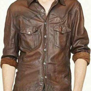 Men's Genuine Lambskin Leather Soft Vintage Slim Fit Shirt - leathersguru