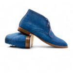 Men's Luxury Hand Stitched Boot, Ankle High Blue Suede Lace Up Boot