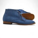 Men's Luxury Hand Stitched Boot, Ankle High Blue Suede Lace Up Boot