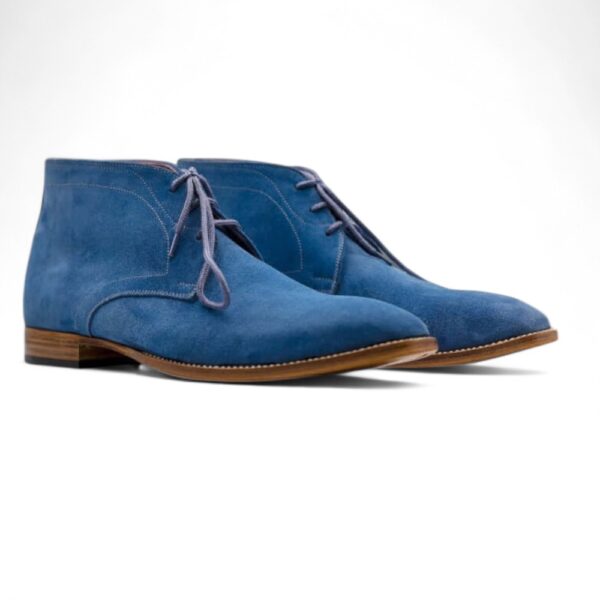 Men's Luxury Hand Stitched Boot, Ankle High Blue Suede Lace Up Boot