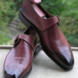 Two Tone Brown Monk Strap Leather Brogue Shoe - leathersguru