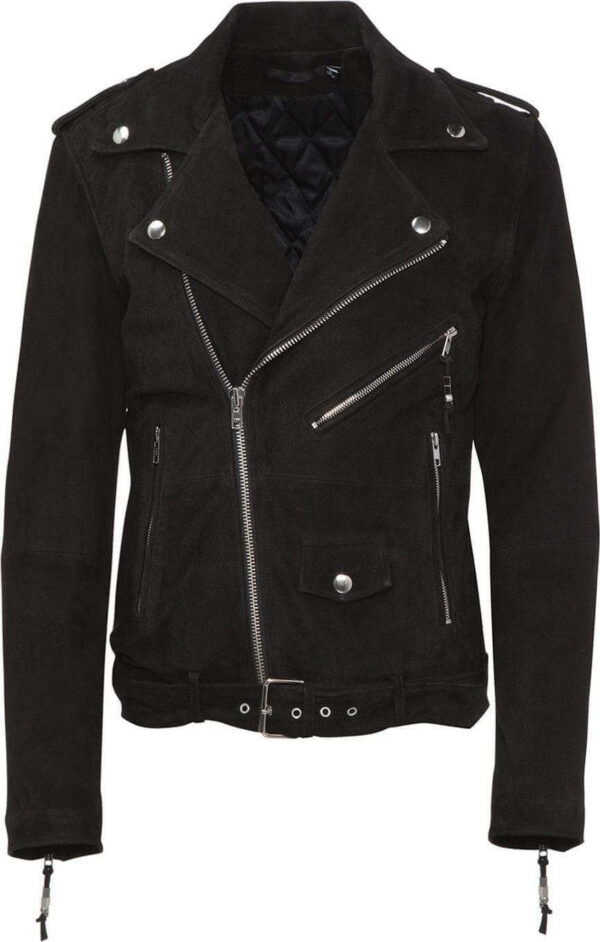 Men's Motorcycle Black Slim fit Biker Suede Leather Jacket - leathersguru