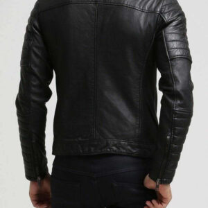 Men's  Black Stylish Slim Fit Genuine Lambskin Real Leather Biker Jacket - leathersguru