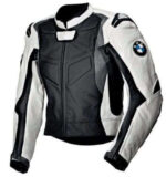 Men's Black White Motorcycle Racing Biker Leather Jacket - leathersguru