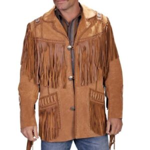 Men's New Tan Brown Western Suede Cow Leather Jacket Fringes, Cowboy Jacket - leathersguru