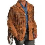 Men's New Tan Brown Western Suede Cow Leather Jacket Fringes, Cowboy Jacket - leathersguru