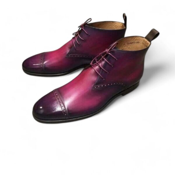 Men’s Purple Cap Toe Leather Ankle Boots. Men Dress Formal Fashion Leather Boot