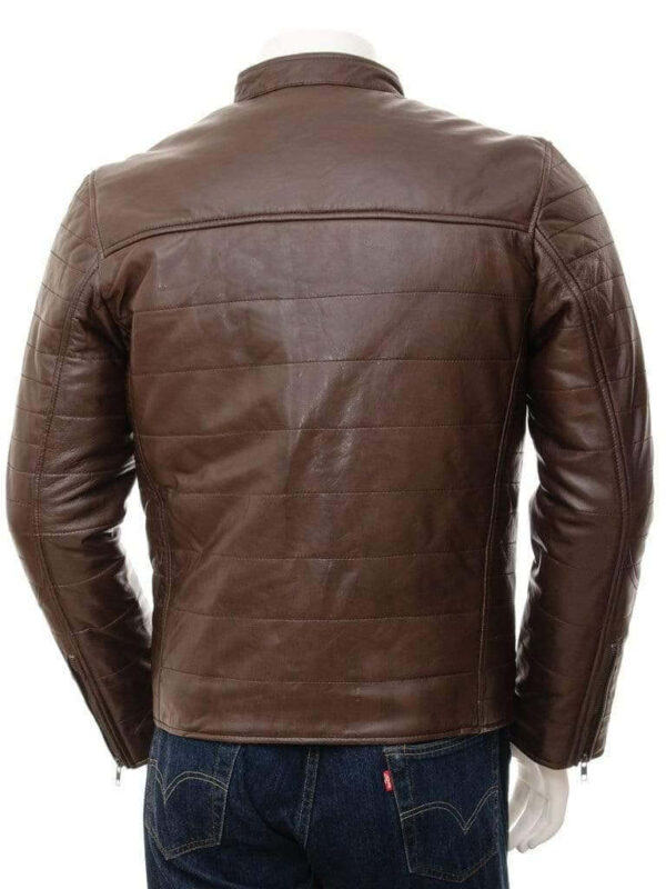 Mens Quilted Leather Jacket in Brown , Dress Fashion Genuine leather jacket - leathersguru