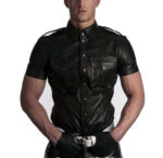 Men's Police Uniform Leather Shirt - leathersguru