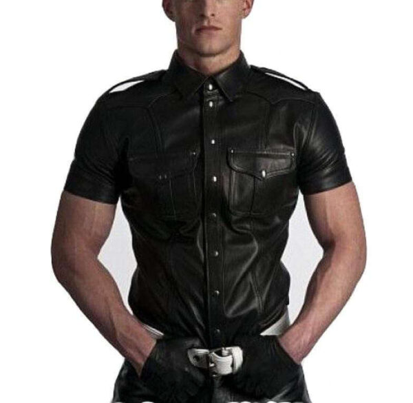 Men's Police Uniform Leather Shirt - leathersguru