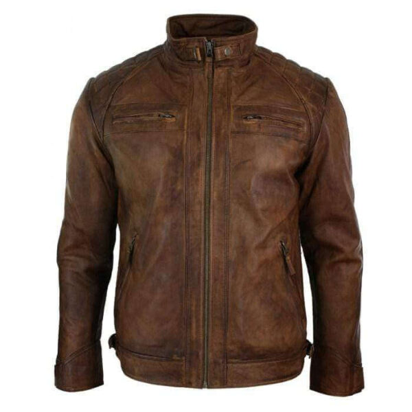 Men's Retro Style Zipped Biker Jacket Real Leather Soft Brown Casual Jacket - leathersguru