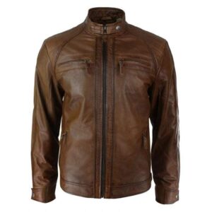 Men's Retro Style Zipped Biker Jacket Real Leather Soft Brown Casual Jacket - leathersguru