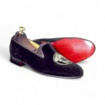 Men's Stylish Embroidery Patches Pure Black Velvet Handmade Shoes