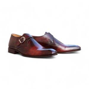 Men's Two Tone Brown Monk Leather Shoes - leathersguru