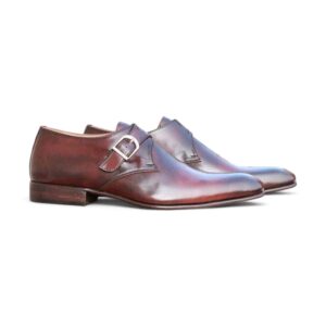 Men's Two Tone Brown Monk Leather Shoes - leathersguru