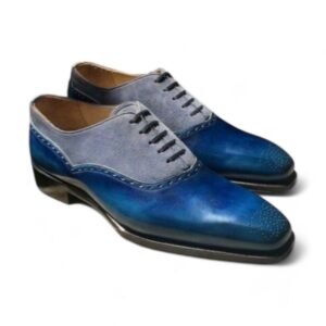 Men's Two Tone Leather Suede Handmade Spectator Lace Up Shoes, Brogue Toe Shoes