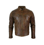 Mens Vintage Biker Cafe Racer Brown Distressed Leather Jacket - leathersguru