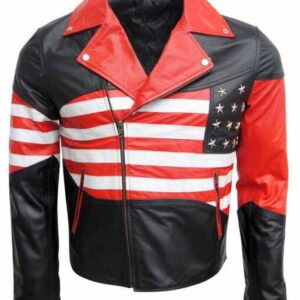 Mens American Flag Motorcycle Jacket