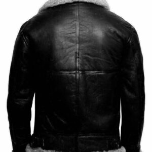 Mens Aviator RAF B3 Black Bomber Fur Shearling Collar Sheepskin Leather Jackets