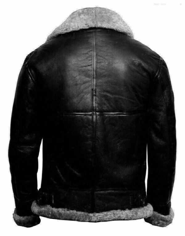 Mens Aviator RAF B3 Black Bomber Fur Shearling Collar Sheepskin Leather Jackets