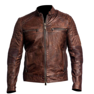 Mens Biker Vintage Motorcycle Cafe Racer Brown Distressed Leather Jacket