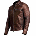 Mens Biker Vintage Motorcycle Cafe Racer Brown Distressed Leather Jacket