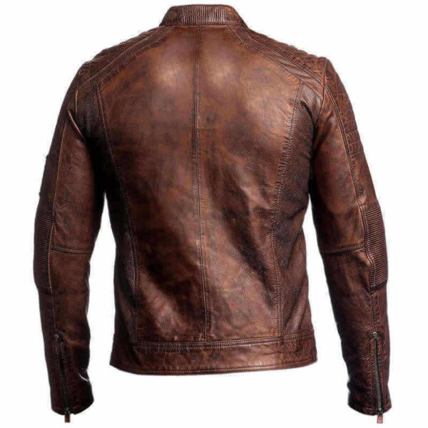 Mens Biker Vintage Motorcycle Cafe Racer Brown Distressed Leather Jacket