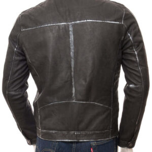 Mens Biker Vintage Motorcycle Quilted Distressed Black, White Strip Leather Jackets