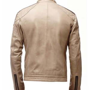 Mens Brown Stripped Beige Biker Leather Jacket