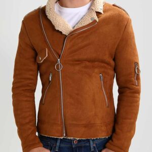 Mens Camel Suede Motorcycle Jacket