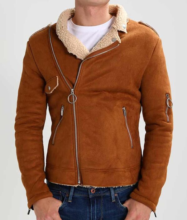 Mens Camel Suede Motorcycle Jacket