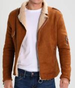 Mens Camel Suede Motorcycle Jacket